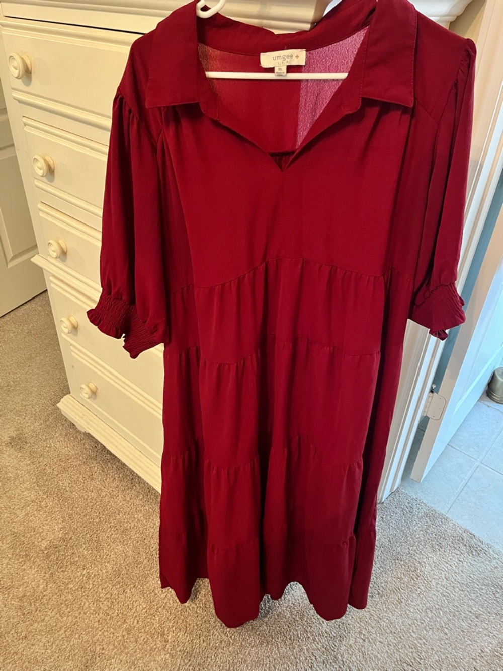 Umgee Wine Red Tiered V-Neck Midi Dress 1XL